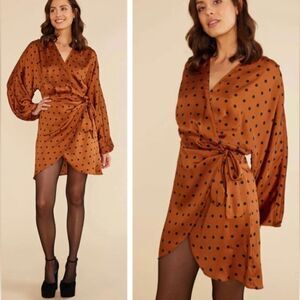 Minkpink Rust and Black Milan Wrap Dress NEW